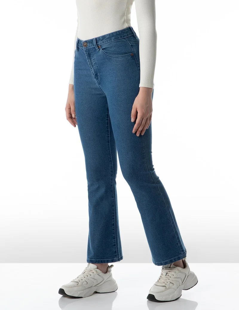 inkd Mid Blue Women's Flared Bootcut Jeans - High-Rise | Enzyme Wash | Classic 5 Pocket Styling | Jeans for Women for Women | Best Price UAE